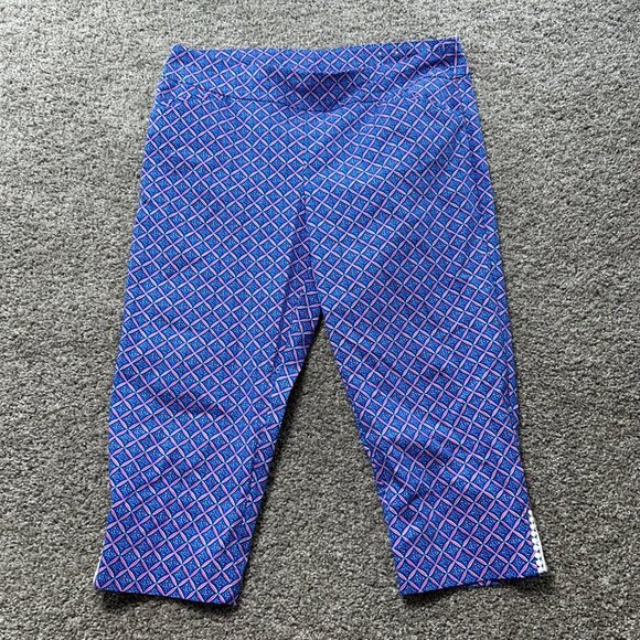 Chicos Womens XL Perfect Stretch Capri Pants Blue Geometric Print Elastic Waist - Picture 10 of 10